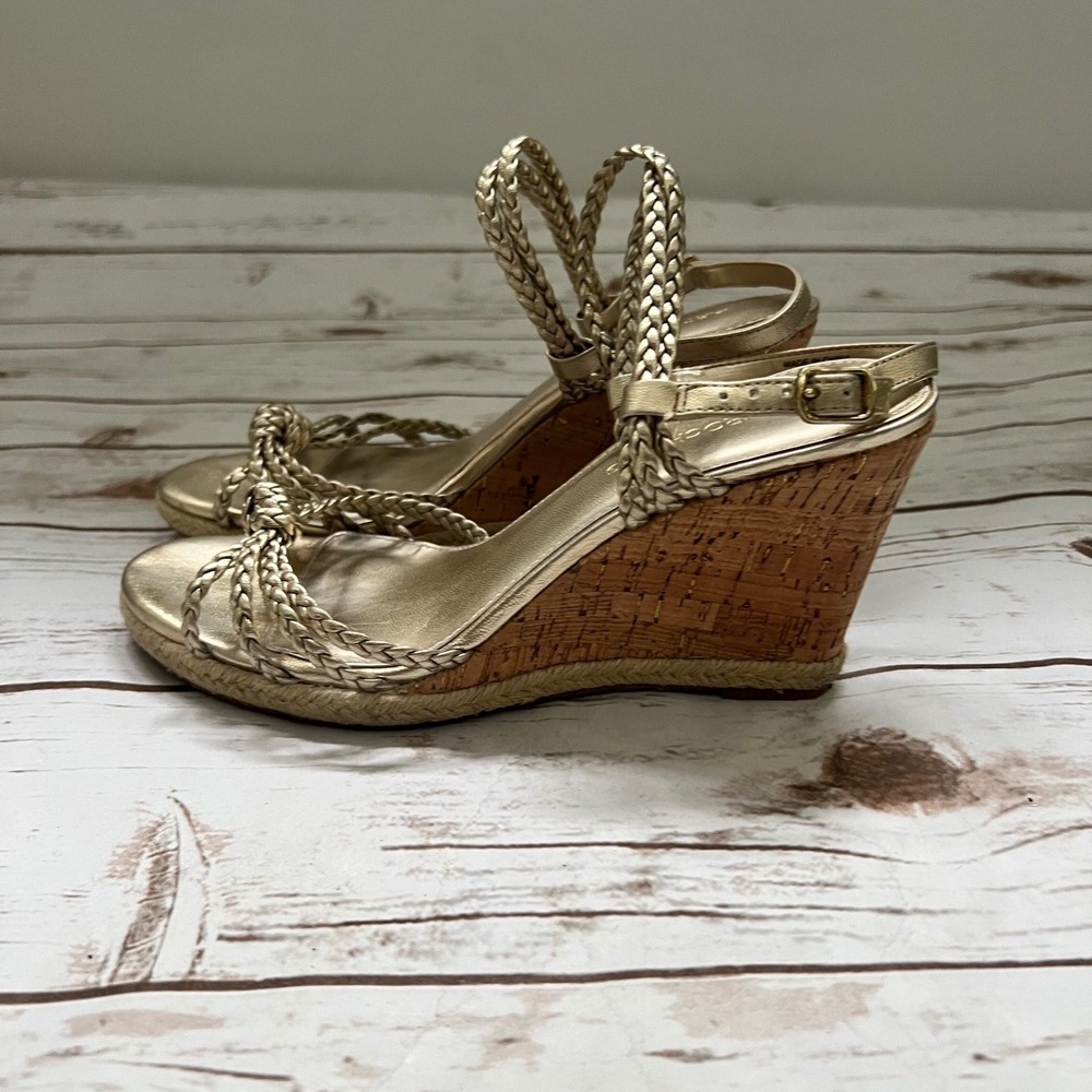 Arturo Chiang Wedge Sandals Gold Braided Cork Espadrille 8.5M